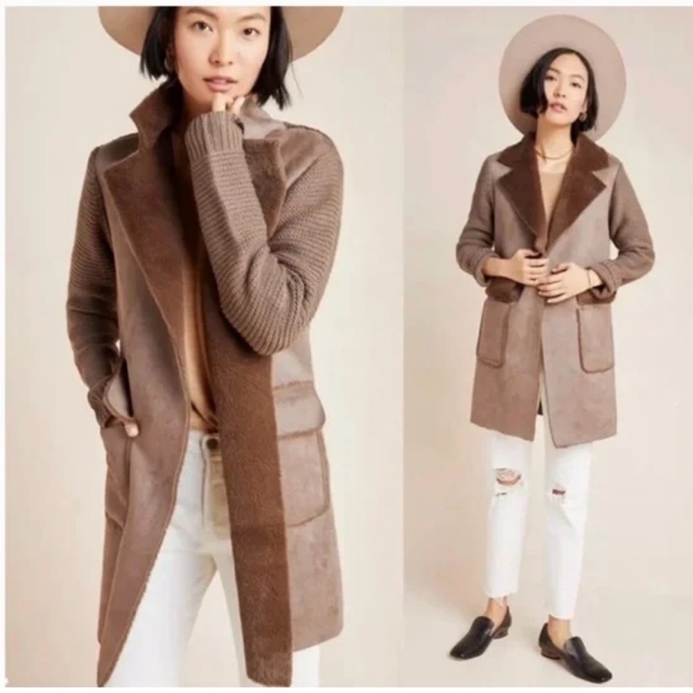 ANTHROPOLOGIE- Shearling & Knit Piper Sweater Coat Jacket XS